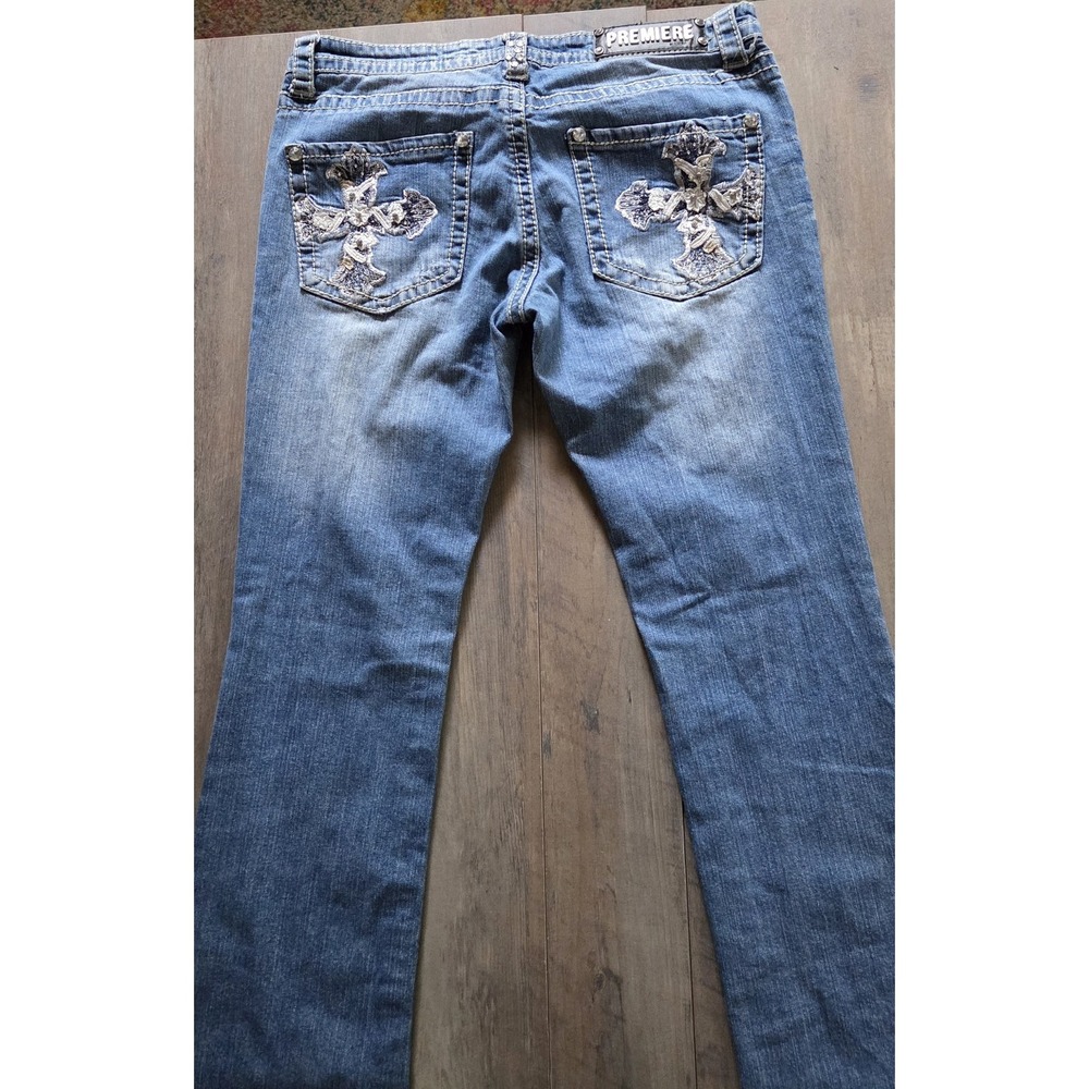Premiere By Rue21 Rhinestone Medium Wash Denim Bootcut Blue Jeans Women 11/12R